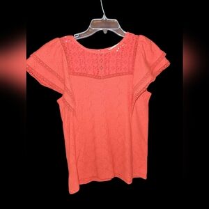 Loft Orange Eyelet Lace Top Size Small
